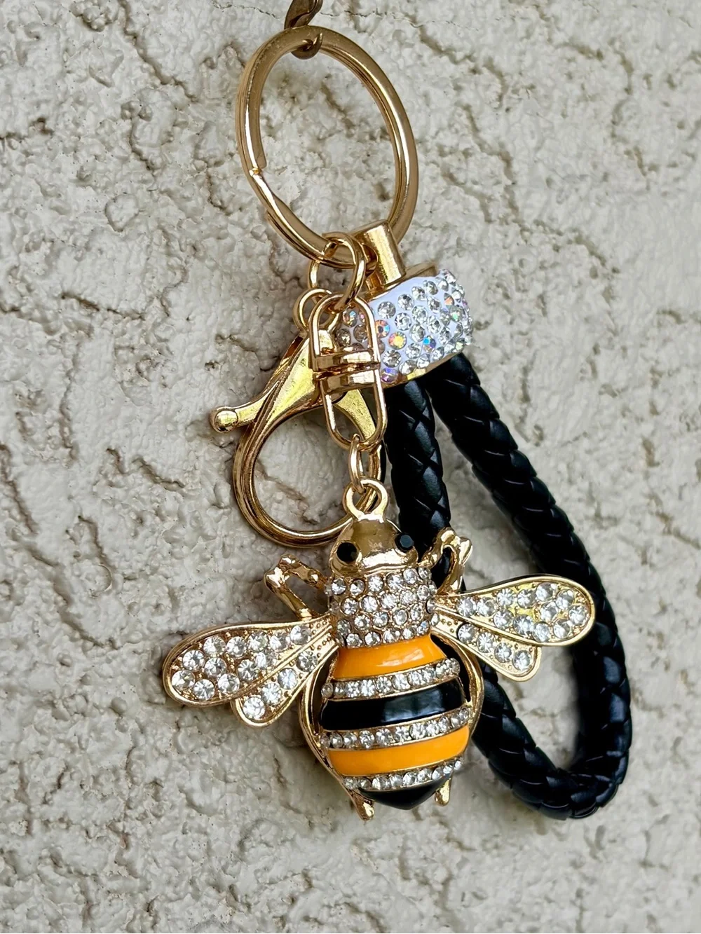 Bougie Gold Bee Keychain with Yellow & Black Enamel Stripes